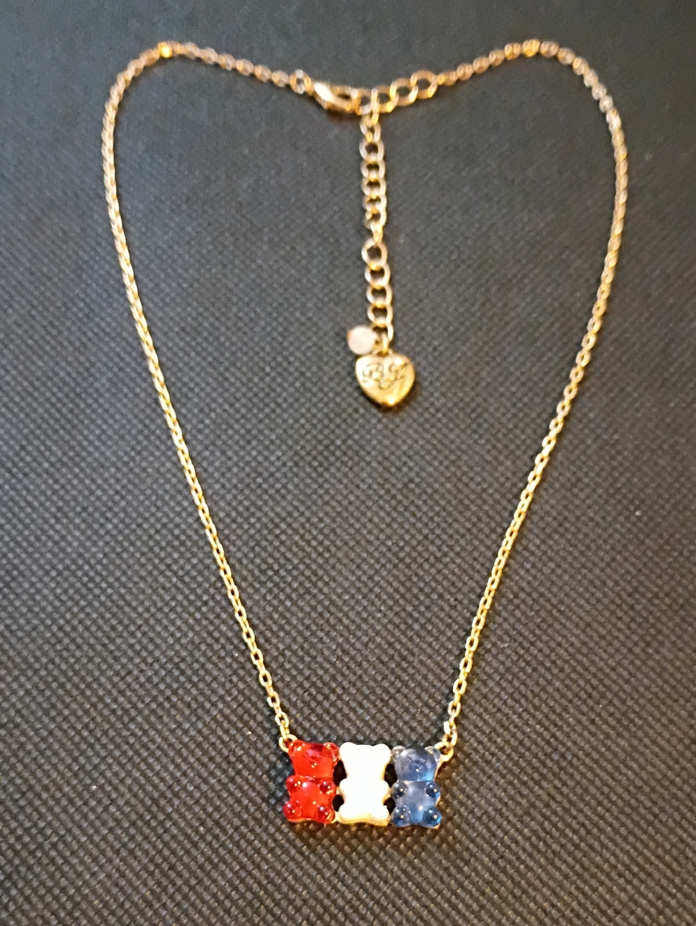 Betsy Johnson red white blue teddy bear necklace